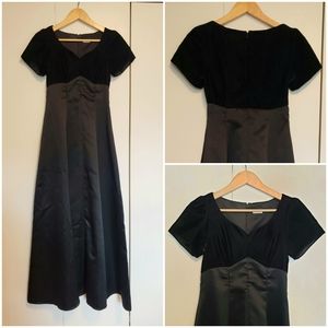 Black Satin & Velvet Full Length Dress